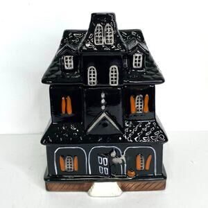 Halloween Haunted House Cookie Jar Black Ceramic 9.5" Spooky Home Decor Ghosts